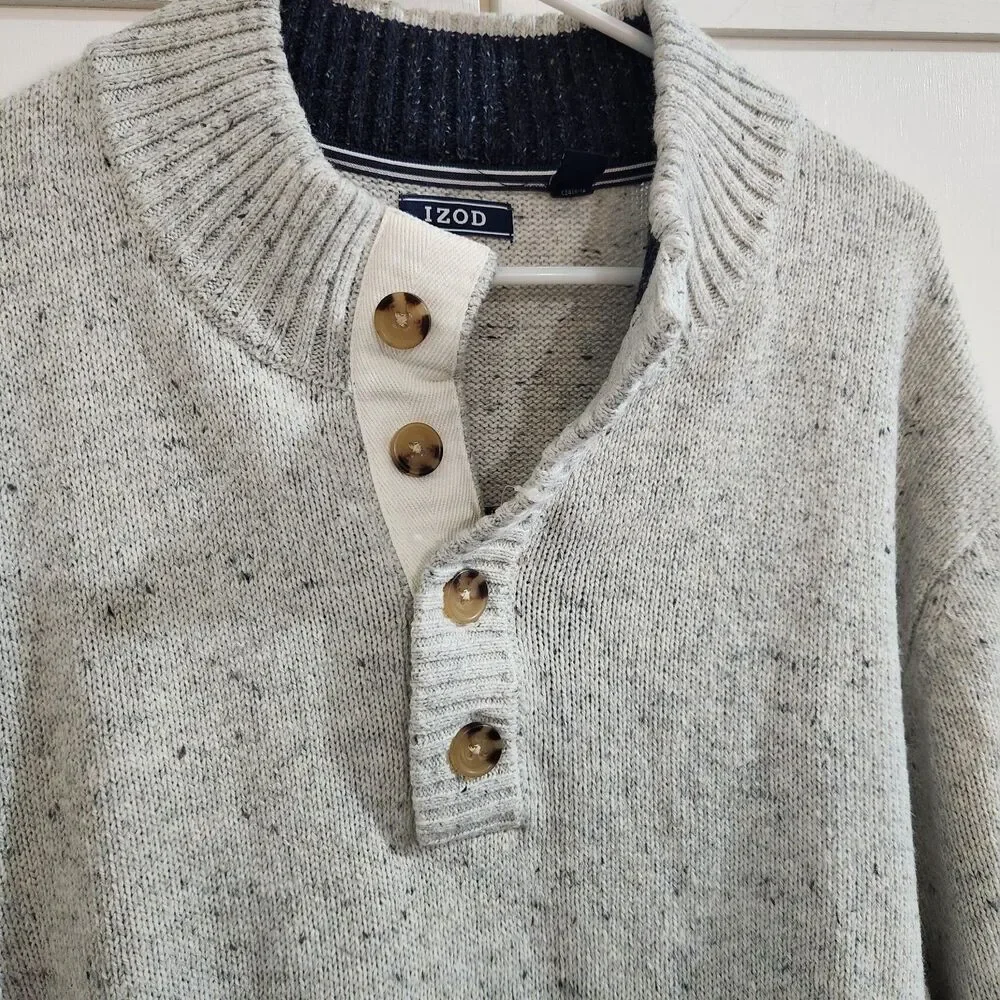 Izod Pullover Henley Sweater Cream Gray Vanilla Ice Mens Size 2X Academia Office